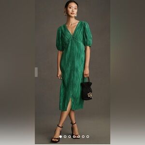 New with tags, Anthropologie V-neck pleated slim midi dress